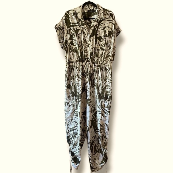 LAUREN RALPH LAUREN Safari Jumpsuit Palm Print Green/Cream Woman’s Size 16 NWOT - Picture 3 of 15